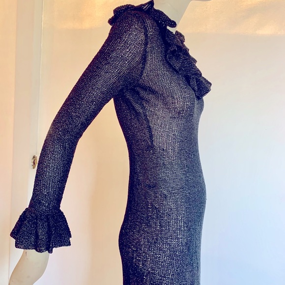 COPY - 70's Vintage knitted long black dress bell cuff - Picture 7 of 9